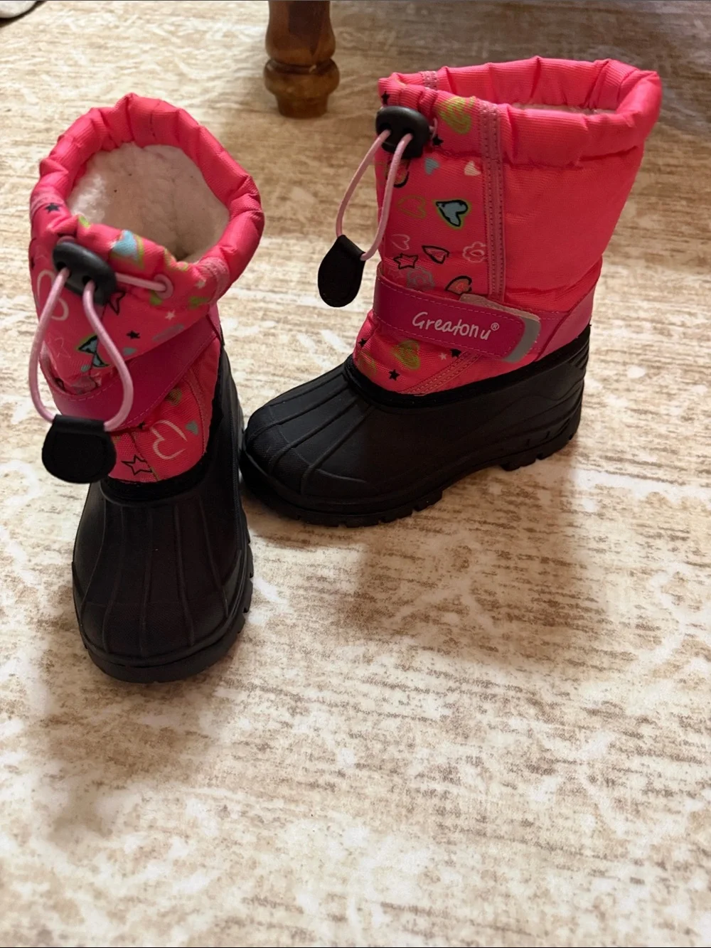 Greatonu Pink & Black Kids Winter Boots